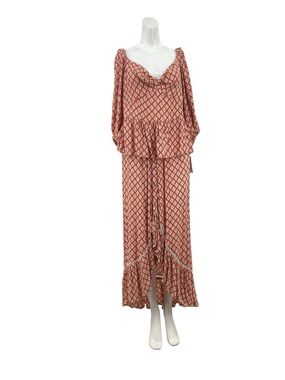 Women’s High-Low Maxi Skirt and Top Set in Rust Diamond Print